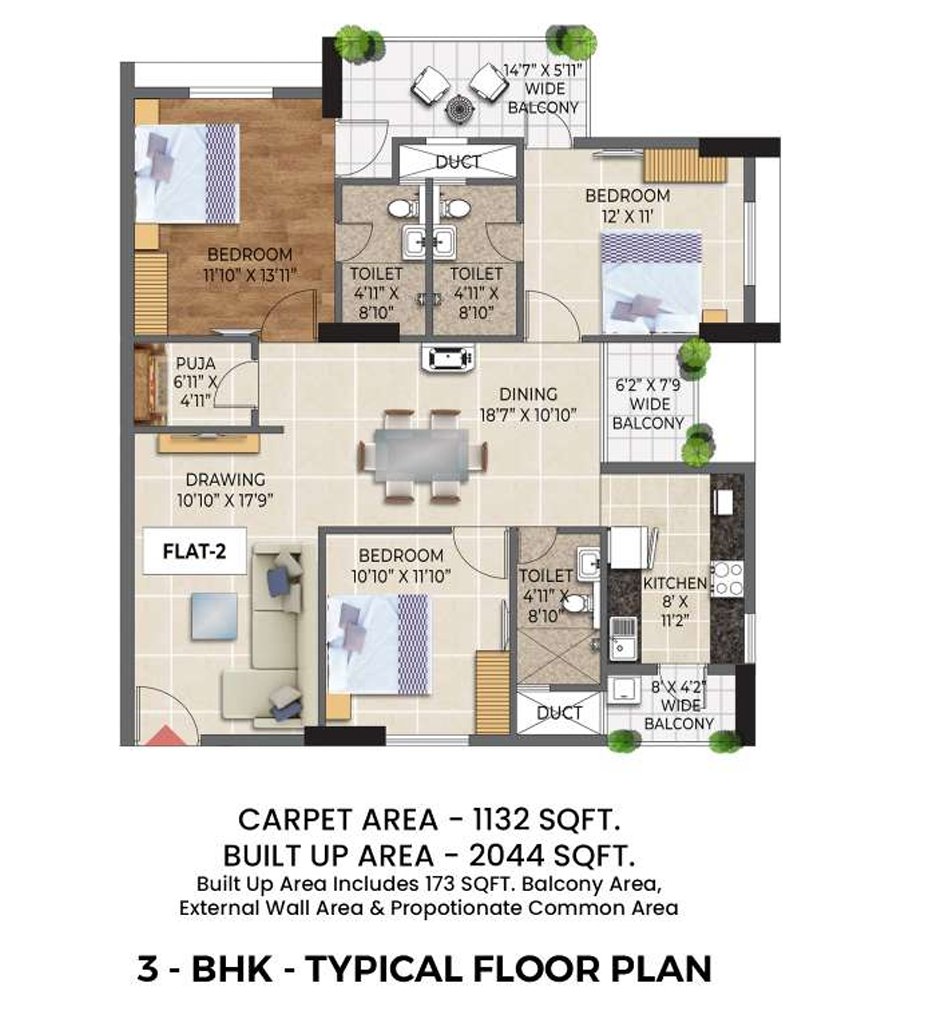 Laxmi Fresh Living: Typical Floor Plan 3 Bhk